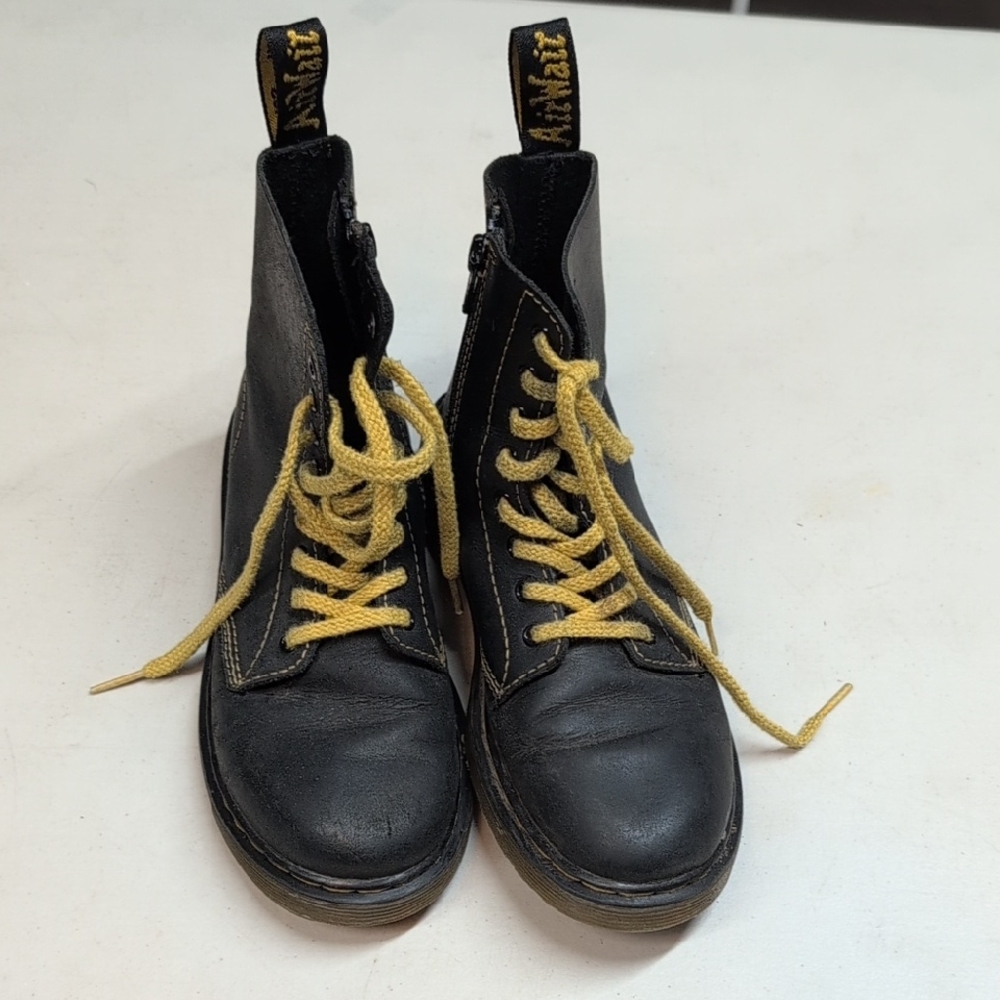 Dr. Martens Kids Black Leather Boots with Yellow Laces